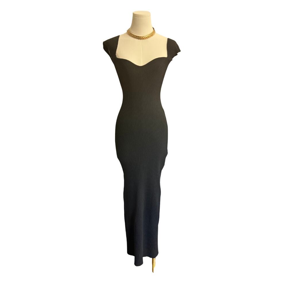 Princess Polly Black Ribbed Sweetheart Bodycon Maxi Dress Size 4